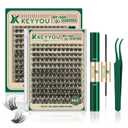KEYYOU Lash Clusters Kit 144pcs Soft&Natural Lash Clusters Fluffy Lash Extension Kit D Curl 8-18MIX with Bond and Seal,Applicator Thin Band Eyelash Clusters for DIY at Home(Haze