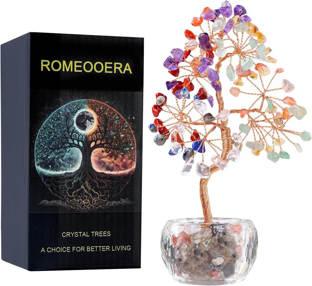 6 inch Valentine's Day Healing Crystal Tree 7 Chakra Tree of Life for Positive Energy, Money Good Luck Gemstone Tree Bonsai Tree for Home Office Desk Decor, Spiritual Birthday Gift for Women