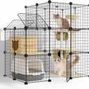 3-Tier DIY Indoor Cat Cage with Skylight, Accommodates Multiple Pets; Foldable Large Cat Cage Enclosure (with Litter Box Area); 43.7-Inch Metal Wire Cat Bed Habitat