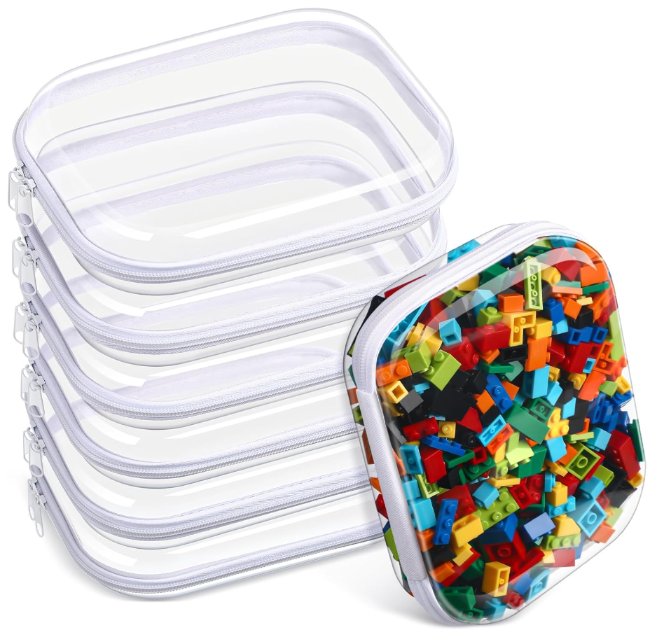 Sanwuta 6 Pcs Clear Hard Zipper Case Hard Plastic Zipper Pouches Makeup Bag Pencil Pouches Transparent Cases for Snacks Plastic Storage Organizer Box for Travel(Clear,7.87 x 5.9 x 2 Inch)