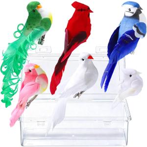 HNYYZL 6Pcs Realistic Artificial Birds with Real Feathers, Clip-on Christmas Tree Ornaments for Home Garden Wedding Party Decor, Craft Project Supplies, Assorted Colors