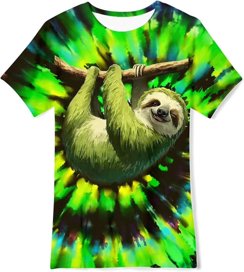 Kids Tie Dye Shirt Size 4-14 T-Shirt for Boys Girls Short Sleeve Tees (L)