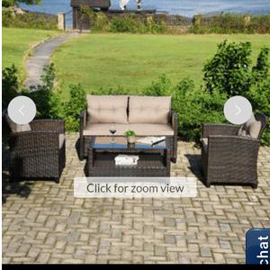 4PCS Outdoor Rattan Furniture Set Cushioned Sofa Armrest Chair Lower Shelf Brown Overall Dimension: Single Sofa: 26'' (L) x 24'' (W) x 28.5'' (H) Loveseat: 49'' (L) x 24'' (W) x 28.5'' (H) Coffee Table: 36'' (L) x 21.5'' (W) x 17'' (H)