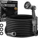 Garden Hose, Flexible Ultra Lightweight Durable, Kink-Free Water Hose with 10 Function Sprayer - Non-Shrinking, Easy to Store, All-Weather, High-Pressure, Black (25 FT)