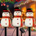 Homemory 3 Pack Solar Christmas Snowman Pathway Lights Outdoor Decor, Waterproof Lights Stakes for Winter Yard, Patio, Backyard, Porch, Lawn (All Black)
