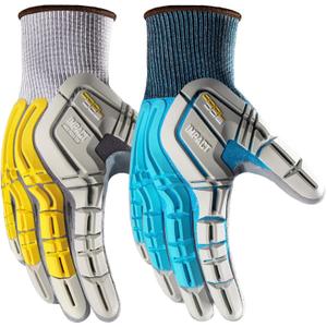 COOLJOB TPR Impact Resistant Safety Work Gloves with Sandy Nitrile Coating, 2 Pairs XLarge, Blue & Yellow