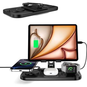 4 in 1 Wireless Charger for Apple Charging Station for iPhone 16/15/14 Series, AirPods Pro 2, iPad Stand, Watch Charger for iWatch 10/9/8/7/6, Travel Wireless Charging Station Multiple Devices