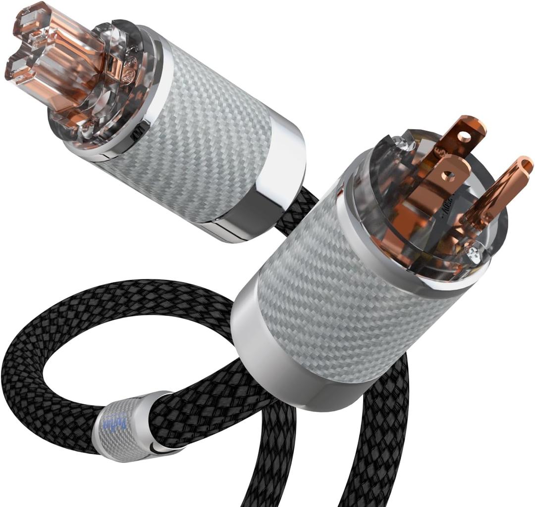 Preffair HiFi Black Braided Power Cable 4N OFC Copper AC Power Cord with Pure Coppper 3 Pin US Plug/C15 Female Connectors, 125V/15A for CD/Mixer/Amplifier/DAC Recorder (6.6ft)