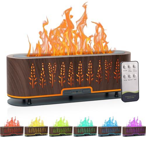 Essential Oil Diffusers, Flame Air Diffuser, 200ml Aromatherapy Diffuser with 2 Mist Mode 4 Timer Up & Waterless Auto-Off Protection for Bedroom Home, Office (Wheat-Dark Brown)