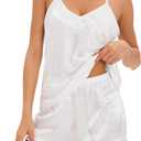 Fivali Women Silk Satin Pajamas Set: 2 Pcs Silk Pjs Cami Ruffle Shorts Set Sleepwear, S-XXL (White, XXL)
