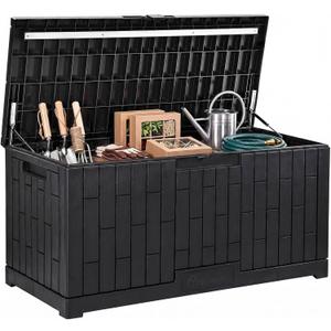 YITAHOME Large Deck Box 120 Gallon Resin Outdoor Storage Box with Slide-Locking Lid, Patio Storage Bin and Bench Seat for Outdoor Pillows, Garden Tools and Pool Supplies, Waterproof Lockable, Black
