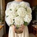 2 x 2 Bunchs 21in.White Real Touch Hydrangea Artificial Flowers,with 10pcs Flower Heads 20pcs Green Leaves. Faux Hydrangea Flowers. for Home Office Decor Wedding Party Arrangements (2, White)