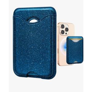 Shorogyt Compatible with Magsafe Wallet Magnetic Card Holder - Glitter Blue Phone Wallets for Women Teen Girls Fashion for iPhone 17/16/15/14/13/12 Series Slim for Apple Mag RFID Magnet, Fit 3 Cards