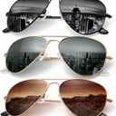 KALIYADI Classic Aviator Sunglasses for Men Women Driving Sun glasses Polarized Lens UV Blocking, F (3 Pack)blackish Green/Brown/Grey