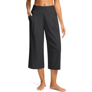 SANTINY Capri Pants for Women Wide Leg Yoga Casual Cropped Pants with Pockets Loose Tummy Control High Waist Capris, XL