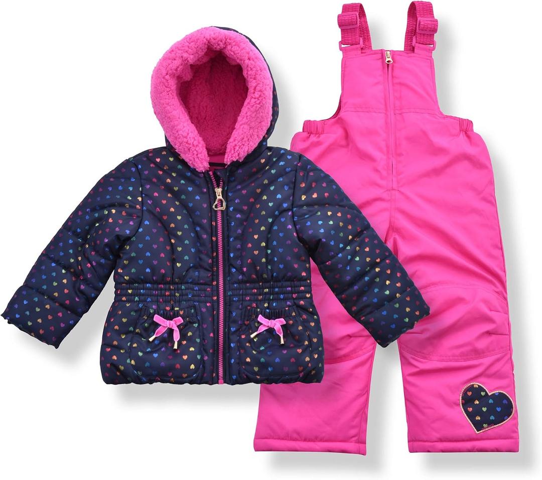 Arctic Quest Girls' Bib Snow Pants and Ski Jacket Water-resistant Snowsuit for Kids Winter Jacket for Girls Hooded (Pink, 4)