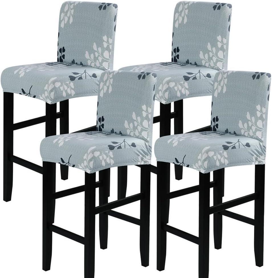 SearchI Bar Stool Covers Set of 4, Stretch Washable Barstool Seat Covers, Counter Height Chair Covers for Kitchen Dining Room Cafe (Grey Leaf)