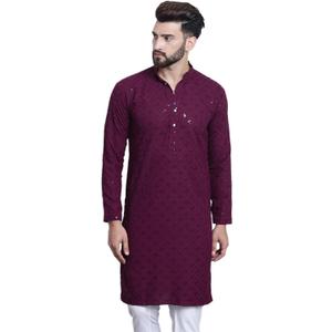 Sojanya Since 1958 Men'S Pure Cotton Sequence Only Long Kurta (Purple), Size: Small