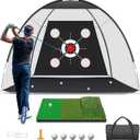 Golf Net with Practice Mat,Golf Hitting Aid Nets 10x7FT for Backyard Driving Chipping Training Swing with Target Mat Balls for Outdoor IndoorGifts for Men Dad Him and Golfer