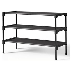 Kitsure Shoe Rack - Non-Woven Shoe Rack Shelf, Shoe Organizer for Closet, Entryway, Garage & Corridor, Stackable Shoe Shelves, 27.5" Wide - 3 Tier, Black