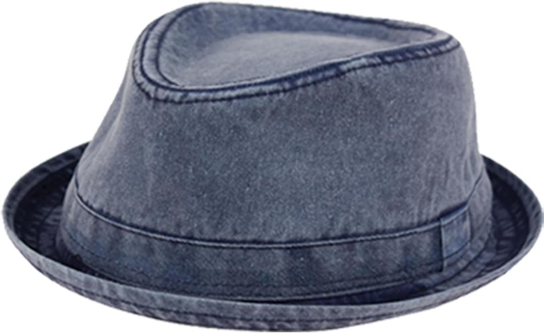 Men's Casual Vintage Style Washed Cotton Fedora Hat (Large-X-Large, Navy-f2232)