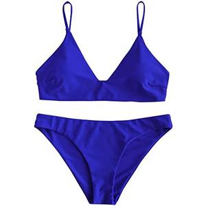 ZAFUL Women's Solid Spaghetti Strap Bralette Bikini Set Two Piece Swimsuit, Size 6