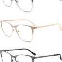 DONGDI Stylish Blue Light Blocking Reading Glasses Spring Hinge Oversize Metal Frame Women Lightweight Computer Readers (3 Mix Colour)
