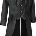 Mens Pirate Coat Steampunk Jacket Tailcoat Renaissance Jacket Halloween Hatter Costume (Black, S)