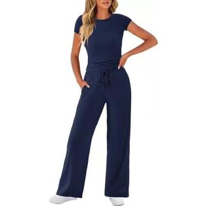 COPYLEAF Two Piece Lounge Sets for Women Wide Leg Drawstring Sweatpants Crop Top Matching Travel Outfits