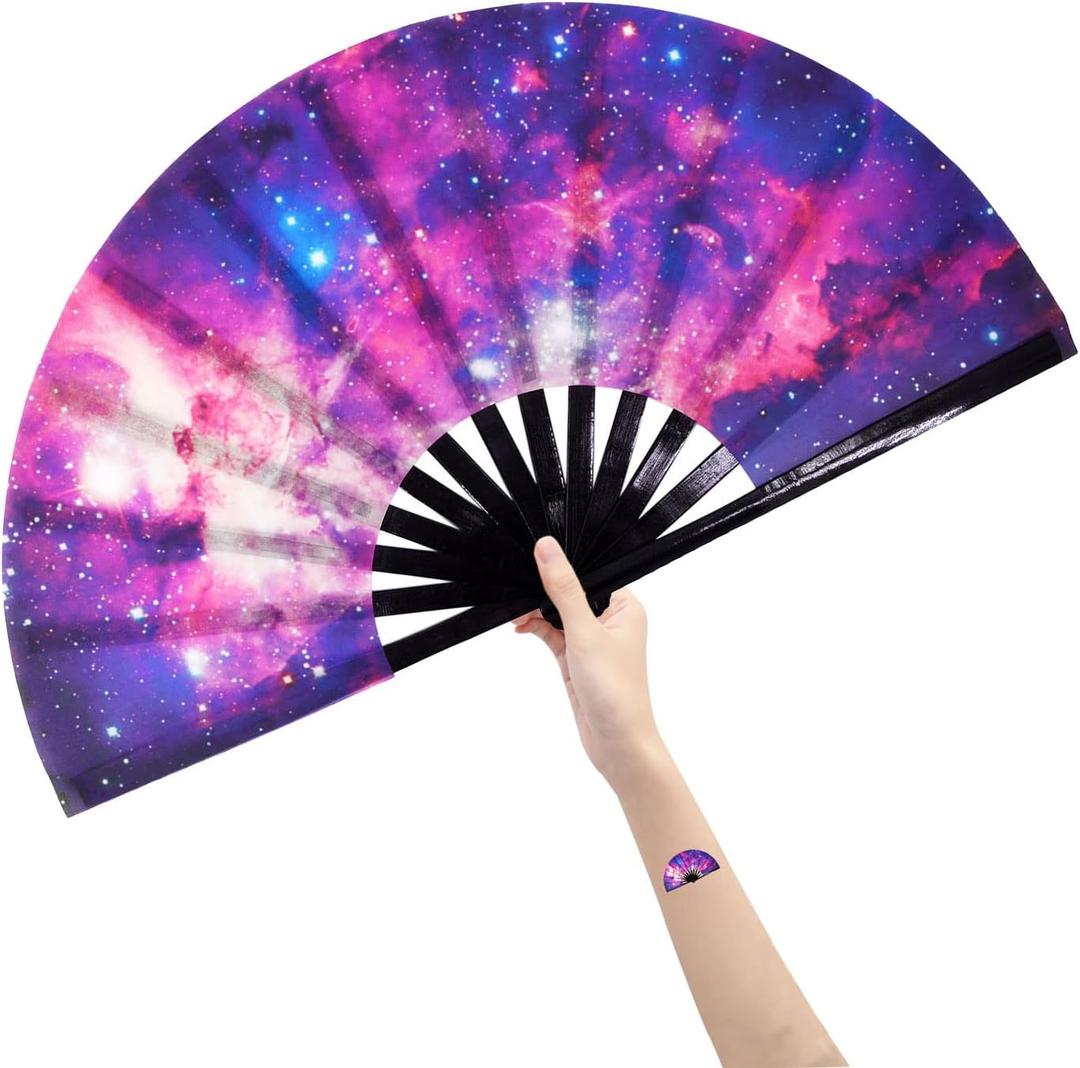 Large Rave Fans Folding Fan-Hand Fan Popping Fan for Line Dancing Clacking Fans for Dance for Cooling, Party, Dance, Decoration (AM6)