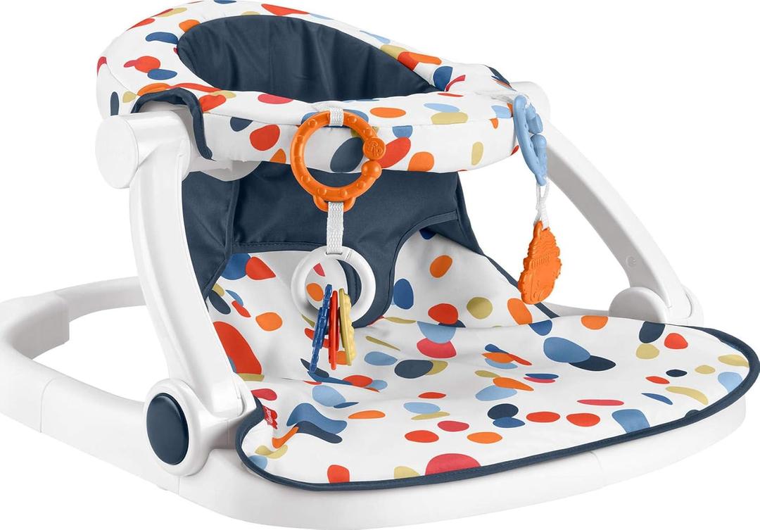 Fisher-Price Portable Baby Chair, Darling Dots Sit-Me-Up Floor Seat with BPA-Free Teether & Clacker Newborn Developmental Toys