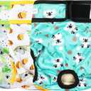 Langsprit Washable Female Dog Diapers (3 Pack) - No Leak Reusable Diapers for Doggy Female in Period - Highly Absorbent Dog Heat Panties with Adjustable Snaps (Koala, Medium)