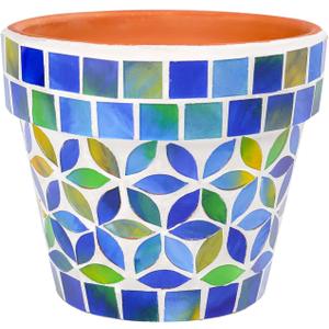Small Mosaic Plant Pot Flower Pots Ceramic Planter with Drainage Hole Small Ceramic Pot for Indoor Outdoor Plants Succulent Pots Blue with Flower Design
