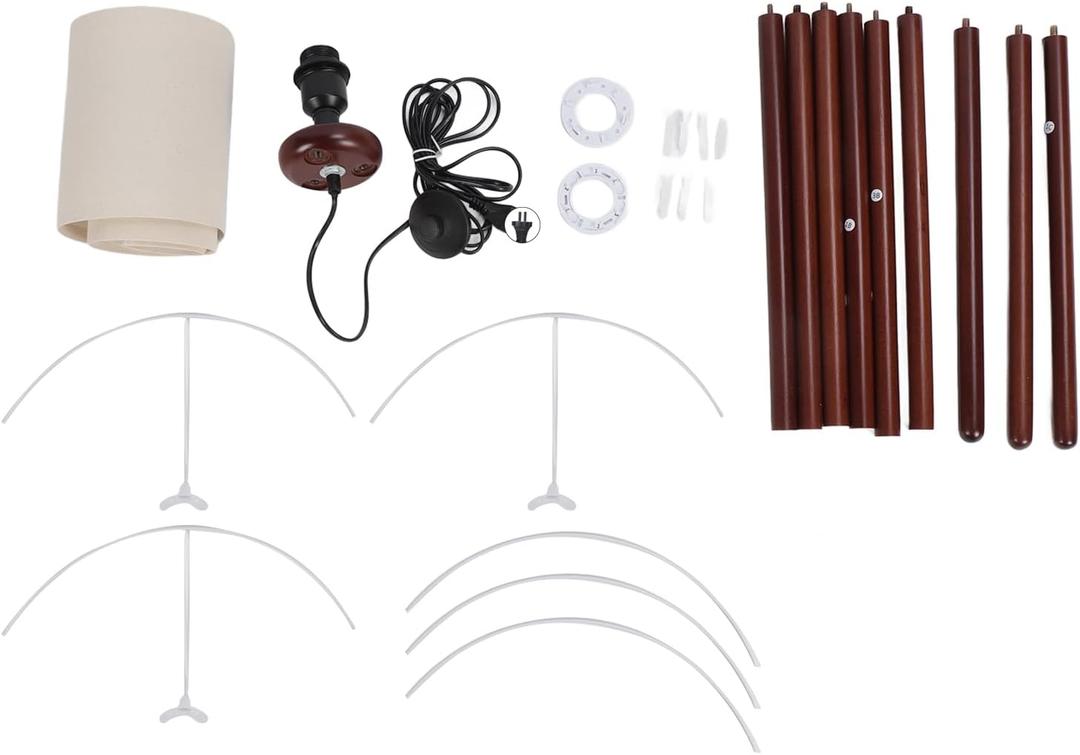 Wood Tripod Floor Lamp, Mid Century Modern Design with Flax Lampshade and Foot Pedal Switch, for Living Room Bedroom Home Office Dining Room (US Plug 110V)