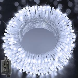Ollny Christmas Lights 200LED 60FT Indoor, Cool White Connectable Plug in String Light Outdoor, 8 Modes Waterproof Timer LED Fairy Lights for House Outside Bedroom Patio Balcony