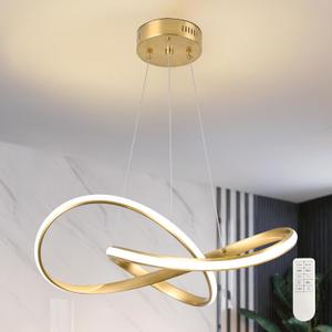 20" Gold Modern led Chandelier for Living Room,Irregular Ring Modern Pendant Lights Kitchen Island,Dimmable Remote Control H79 Adjustable led Pendant Light for Bedroom Dining Room Entryway, 19.6" - With Remote