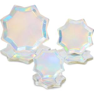 Sparkle and Bash 72 Pack Holographic Octagon Shaped Party Plates in 3 Sizes (72 Pack)