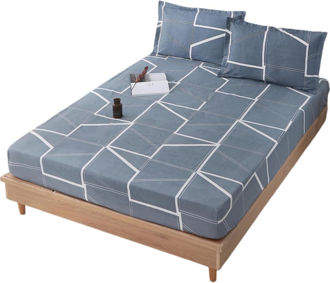 Solid Color Printing hat Single Piece Single Double Bed Cover Sheet dust Protection Bed Cover (Gray 01, 24''47'')
