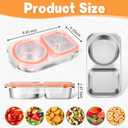 Blushtier 2 Pack Stainless Steel Snack Containers with Lids, 13.5 oz 2 Compartment Reusable Metal Snack Boxes, Leakproof Divided Food Storage Containers for Travel Office (Orange)