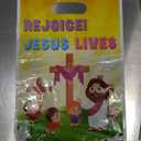 A1DIEE Easter Religious Party Favor Bag - 50Pcs He is Risen Rejoice Goodie Treat Candy Gift Bags Christian Cross Jesus Lives Party Supplies for Spring Easter Bible Sunday School Jesus Birthday Church