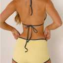 MakeMeChic Women's Polka Dots Triangle Bikini Sets Swim Shorts Y2K Leopard Striped Bathing Suit Swimsuit (Yellow, M)