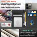 Leather Wallet Card Holder, Phone Card Holder with RFID Blocking ID Window for iPhone Android Phones & Cases (Black)