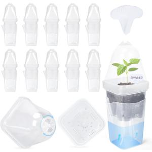 12 Pack 2.5" Self Watering Propagation Pots with Humidity Dome, Clear Plastic Seed Starter Cups, for Seedlings, Cuttings, Succulents, Herbs, Vegetables, 12 Plant Labels Included