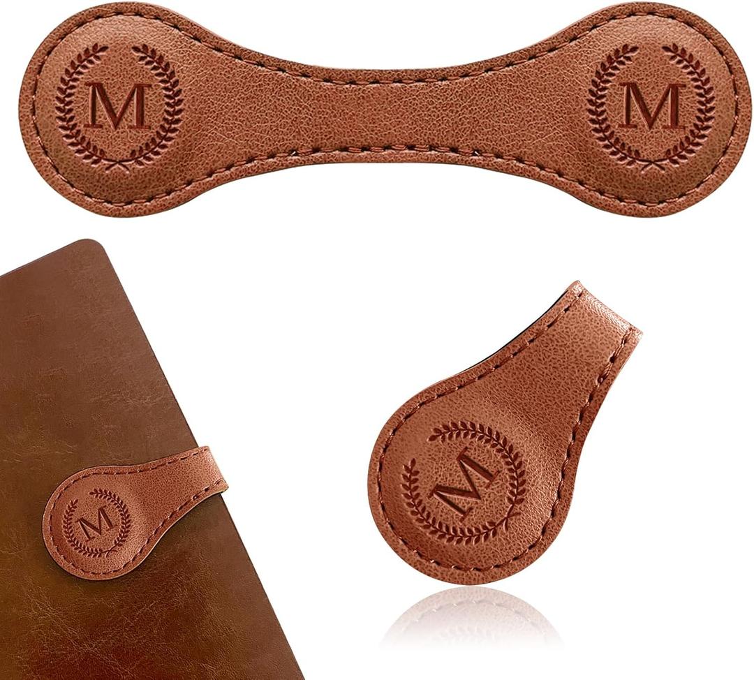 Handmade Personalized Leather Magnetic Bookmark - Custom Initial Letter Design with 26 Alphabet Choices - Durable Bookmark for Readers, Book Lovers, Women & Kids (1Pcs Brown)