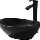 16x13 Matte Black Vessel Sink With Faucet and Drain Combo - Oval Porcelain Ceramic Above Counter Bathroom Sink