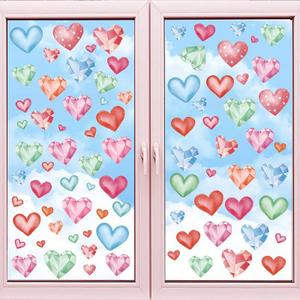 2 Sheet Valentine's Day Wall Decals Love Heart Wall Stickers Valentines Window Clings Pink Heart Tree Home Bedroom Decor Decals Peel and Stick for Valentines Wedding Anniversary Party Supply
