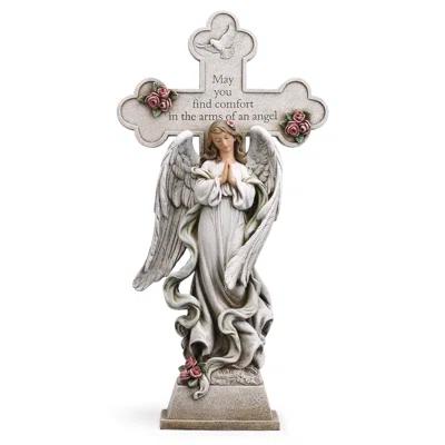  Angel with Memorial Cross Garden Statue, Religious Outdoor Dcor