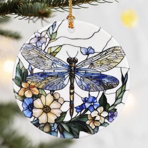 Christmas Ornaments, Dodosky 2.8in Ceramic Hanging Ornament, Xmas Decor, Christmas Tree Ornaments, Xmas Decorations for Tree, Holiday Ornament, Dragonfly Gifts, Gifts for Mom, Sisters, Bestie, Woman