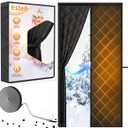Magnetic Thermal Insulated Door Curtain for Winter Fits Door Size 36" x 82", Temporary Thermal Door Cover for Cold with Thickened Cotton, Window Insulation Kit for Sliding Glass Doorways - Black