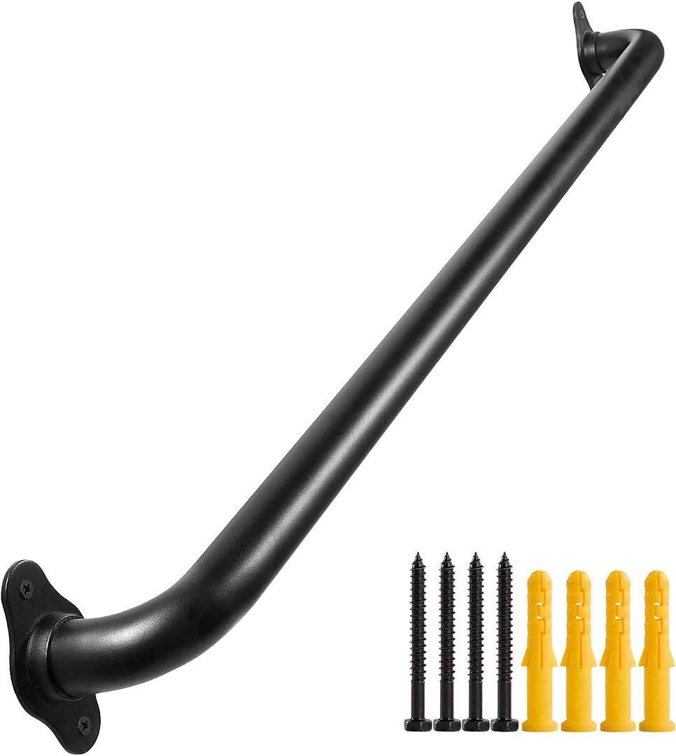 36 Inch Black Metal Stairs Railing Indoor, Industrial Pipe Staircase Handrail - Wall Mount Hand Rails for Outdoor Steps, Banister Deck Rail, Safety Grab Bar for Senior or Disabled